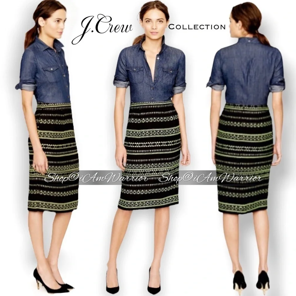 J.Crew Collection neon embroidered textured black pencil skirt *shop@iamwarrior